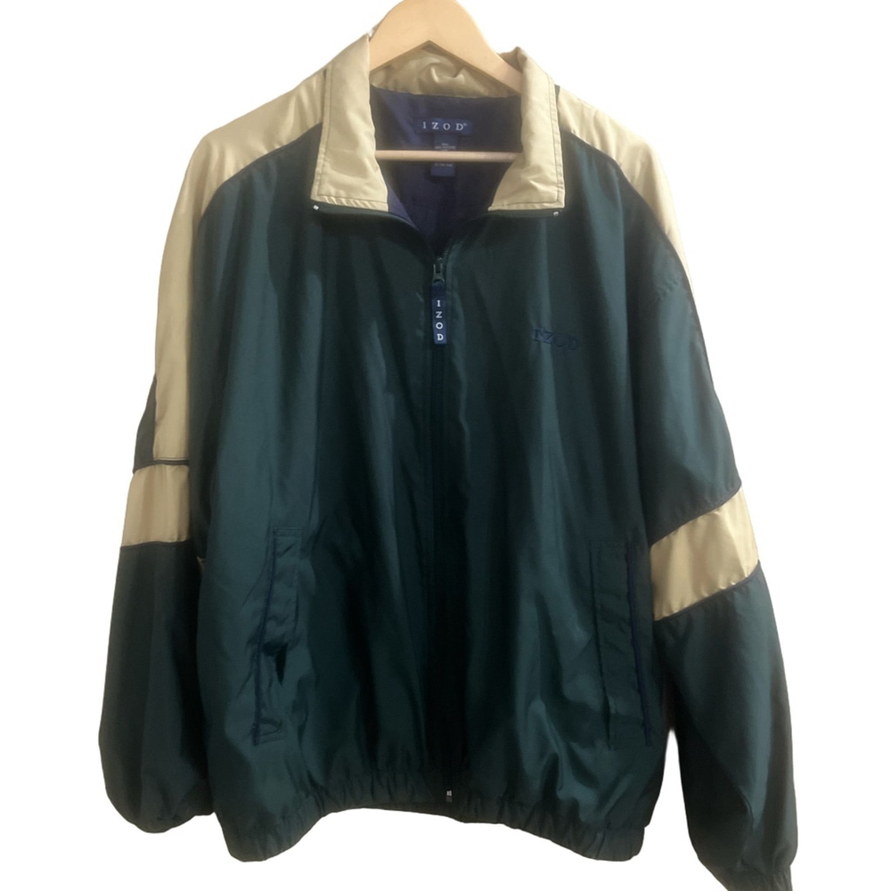 Izod Men’s Large Green Yellow Zippered Windbreaker